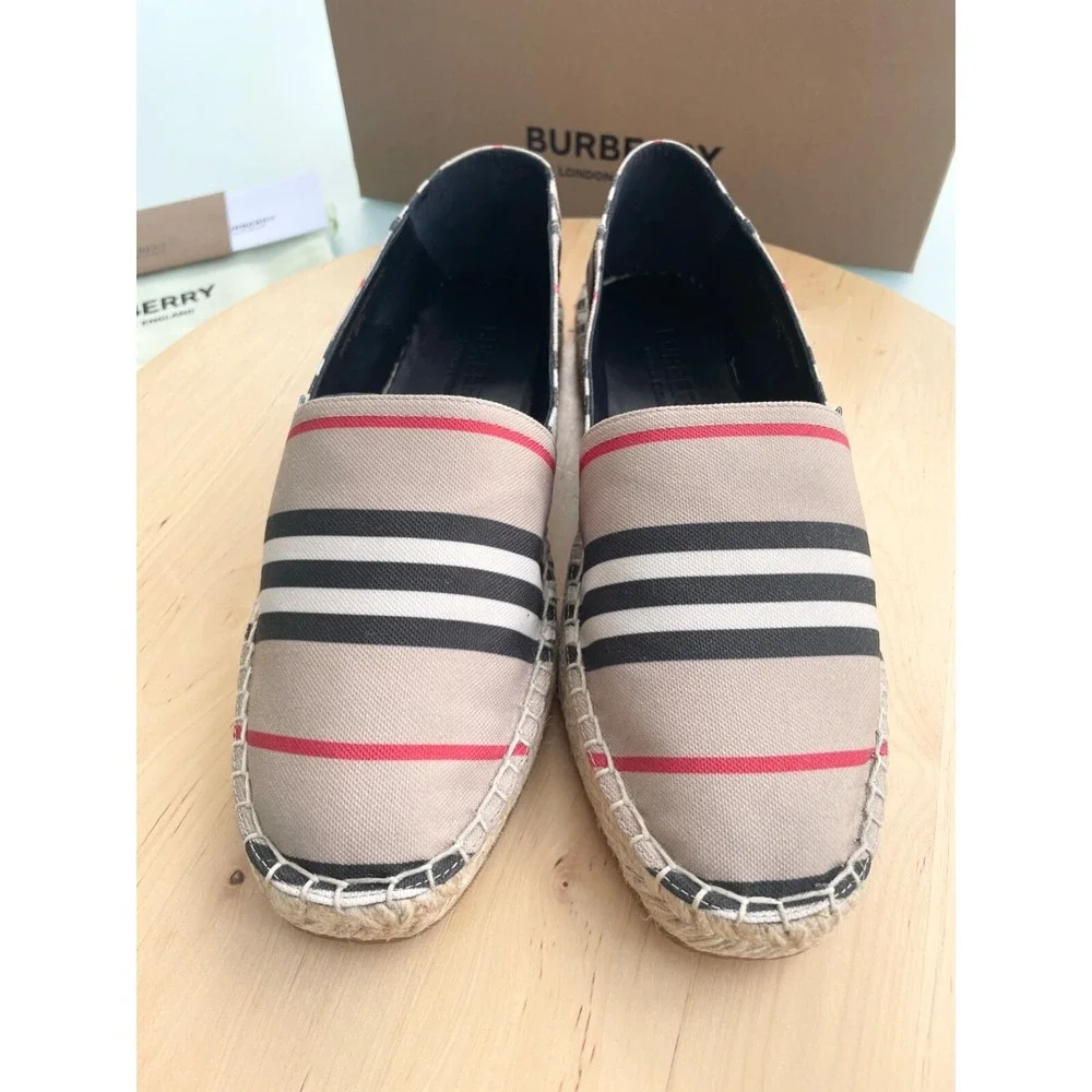 Burberry Beige Black and Red Striped Espadrilles